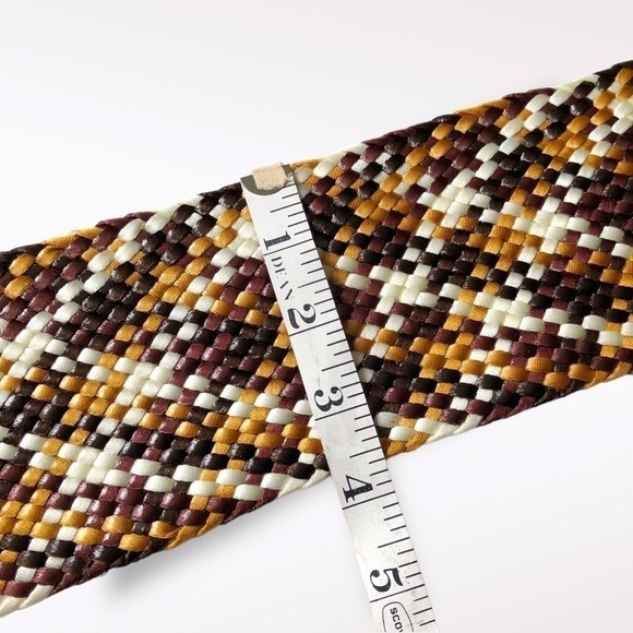 ELLEN Tracy Wide Woven Belt Coated Soft Multicolor Brown Mustard New M/ L - Picture 9 of 10